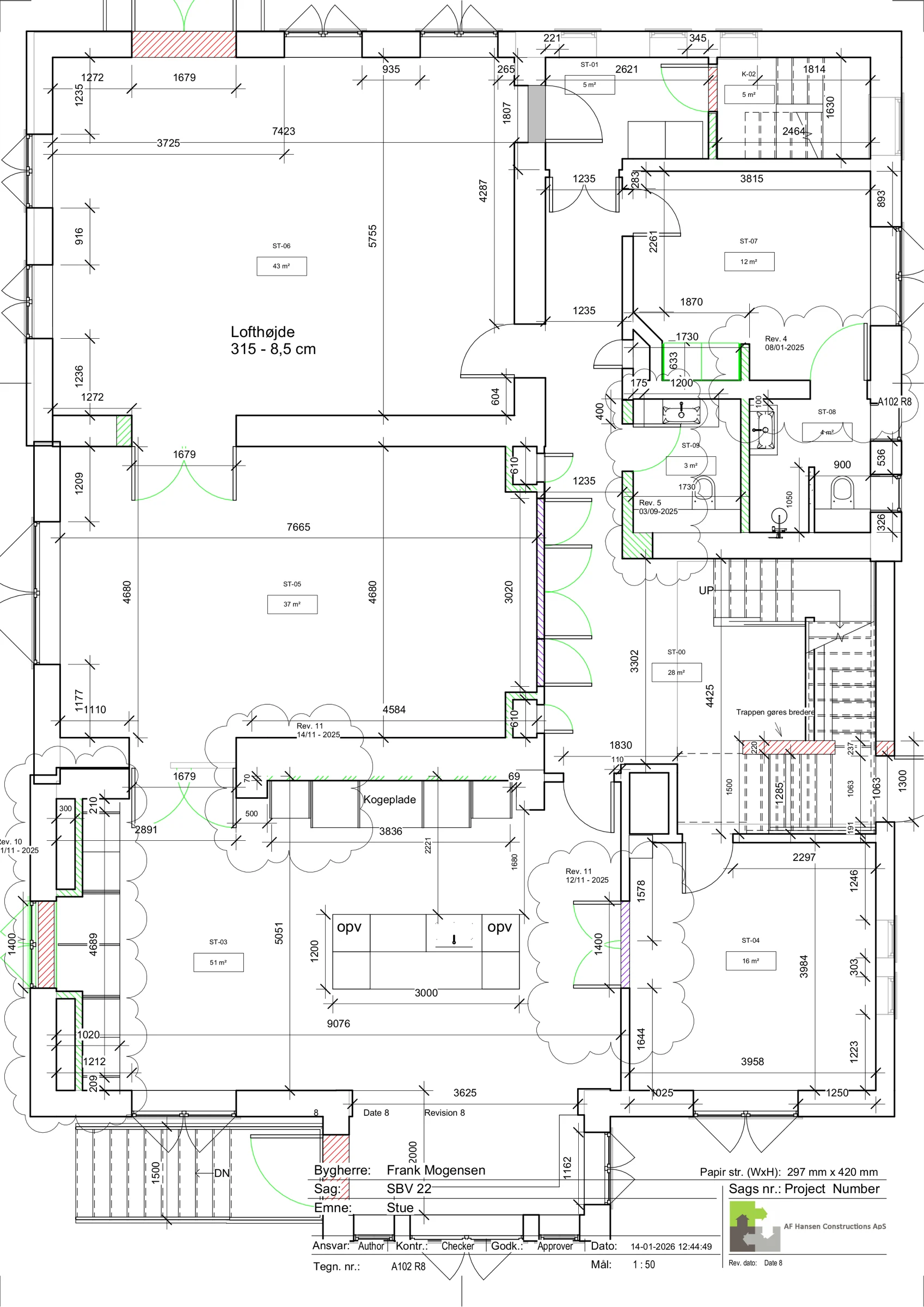 Plantegning af stueetage med rumfordeling og kvadratmeter